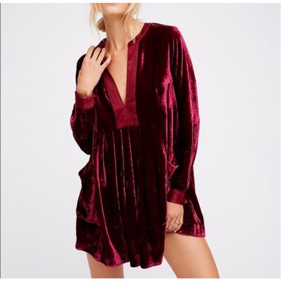 Free‎ People Women's Choose Me Velvet Mini Dress Cocktail Red-Deep Wine Size XS - Picture 1 of 12